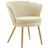 IlGruppone Poltrona Conchiglia Camera da Letto in Velluto Design Moderno, Sedia Classica con Gambe in Metallo Placcato Oro - Poltroncina per Salotto con Seduta Morbida Imbottita Modello Maddina - Beige