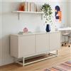 [en.casa] Armadietto Credenza Bassa 120x30x55 cm Avena Oatmeal | 3 Ante Push-Open, Piedistallo in Metallo, Mobile Contenitore, 2 Scomparti, Ripiani, Per Soggiorno Camera Ingresso