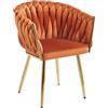 IlGruppone Poltrona Con Schienale In Velluto Intrecciato Design Moderno, Sedia Imbottita Circolare con Gambe in Metallo Placcato Oro Poltroncina - Rust