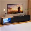 HYNHXBP Mobile TV LED, supporto moderno per TV da 75 pollici con 3 cassetti e spazi aperti, cornice in legno, tavolo TV per soggiorno (nero, 200-160 x 45 x 35 cm)