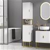 DecHome - Colonna Bagno Mobile Bagno con 2 Armadietti e Ripiano in MDF e Acciaio 30x30x170.7cm colore Bianco e Oro