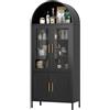 SUPEER Credenza Vetrina in Metallo con Cupola Arrotondata,185x80x40 cm | Mobile con 2 Ante Vetro & 2 Ante Metalliche, Armadio Esposizione per Soggiorno/Camera