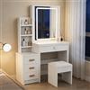 Oyajia Tavolo da toeletta bianco, con specchio e sgabello, toeletta con illuminazione a LED, tavolo da toeletta con 4 cassetti, set di mobili per camera da letto, 135 x 80 x 36 cm