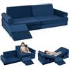 COSTWAY Divano Componibile per Bambini, Divanetto Modurale Sottovuoto 10 Pezzi, per Gioco e Riposo, con Imbottitura in Spugna e Rivestimento in Velluto Cristallo, Fodera Rimovibile e Lavabile (Blu)