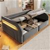 Trdlpyn Divano Letto Imbottito 140x200 con Contenitore Idraulico e illuminazione a LED, Letto Matrimoniale a piattaforma con Rete a doghe, Sofa Bed grigio(Senza Materasso)