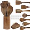 REBECCAGIBSON 9 Pezzi Utensili Da Cucina Set,Cucchiai Di Legno Per Cucinare Set Con Supporto E Mestolo, Resistente Al Calore Mestoli in Legno Per Pan Antiaderente