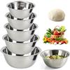 BAIFULAI Set di 5 ciotole in acciaio inox, impilabili in metallo, con scala e fondo piatto, in acciaio inox lucidato a specchio, per cucina, cuocere, servire, 14/16/20/22/24 cm (argento)