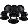 MamboCat Panther Servizio da caffè 18 pezzi, nero, set da caffè in gres opaco per 6 persone, 6 tazze da caffè da 160 ml, piattini e piatti da torta, eleganti stoviglie per colazione e caffè