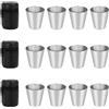 MINISOISO 12 Pezzi 30 ml Bicchieri in Acciaio Inox, Tazza in Acciaio Inossidabile, Bicchieri in Metallo Set con Custodia in Pelle, Portatile, Ideale per Vacanze e Attività all'Aria Aperta