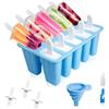 WEKIWGOT 10 Cavità Stampi per Ghiaccioli in Silicone, Riutilizzabili e Senza BPA | Completi di Spazzola per la Pulizia e Imbuto Pieghevole in Silicone, Facili da Usare per Ghiaccioli Fatti in Casa - Blu