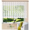 Gardinenbox Tenda store corta jacquard coblenza 145 x 300 cm (altezza x larghezza), nastro arricciato, universale, bianco, motivo floreale, trasparente, per soggiorno