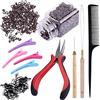 Duufin 500 Pezzi Nero Micro Anelli per Extension e 1 Pezzi Pinza 2 Pezzi Ganci 1 Pezzi Pettine a Coda 4 Pezzi Clip Capelli e Mini Elastici (Marrone)