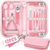 BLESWIN 12 Pezzi Tagliaunghie Set, Set Pedicure Professionale Piedi, Kit Unghie Pedicure Professionale, Manicure Set Donna Uomo, Attrezzo per la Cura delle Unghie con pelle Rosa da Viaggio