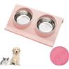 Shunwige Ciotola per Gatti in Acciaio Inox, Pet Ciotole Doppia, Gatti Ciotola Portatile,（1 coperchio per lattina/barattolo in omaggio） (Piccolo, Rosa)