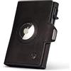 DONBOLSO Slim Wallet Austin Air | Minimalista push-up porta carte in pelle con scomparto Apple AirTag | Spazio per 10 carte | Protezione RFID | Portafoglio compatto con portamonete da uomo, Nero