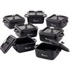 MasterPro Cook & Share - Mini cocotte quadrata con coperchio, 13,5 x 10,6 x 4,5/6,5 cm, ideale per condividere, in gres con interno ed esterno smaltato nero, adatto per lavastoviglie e forno, set di 6