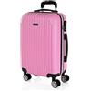 ITACA - Bagaglio A Mano Rigido Leggero Bagaglio A Mano 55X40X20 con 4 Ruote Silenziose Trolley Cabina Viaggio Aereo Ergonomico Durevole. Compatibile Ryanair, Rosa