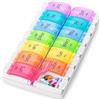 Boxsik - Portapillole - Scatola per compresse arcobaleno - Contenitore per medicinali 7 giorni 2 volte al giorno con apertura a pulsante, contenitore settimanale per pillole