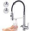 MOGFCT Rubinetto da cucina con rubinetto per acqua potabile filtrata, rubinetto miscelatore a 3 vie in ottone massiccio ad alto arco, doccetta e purificatore d'acqua, rubinetto lavello a due maniglie(cromo)