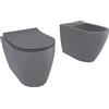 Arreditaly Coppia Sanitari Filomuro Filo Muro Filo Parete Vaso WC E Bidet Design Moderno In Ceramica Con Copriwater Chiusura Soft Close Chiusura Rallentata (Grigio Opaco)