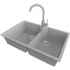 PRIMAGRAN Lavandino da Cucina Grigio 78x50cm, Lavello in Granito a 2 vasche + Rubinetto 32x20cm + Set di accessori, Lavabo da Cucina Incasso al Mobile 80cm - Madrid Twin S013