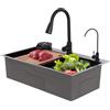 MINRS Lavello da incasso nero con rubinetto, 75 x 45 cm, con lavavetri, tagliere e scolapiatti lavandino, cucina, 1 bacino con tre modalità di uscita dell'acqua