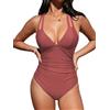CUPSHE Costume da bagno da donna con scollo a V, doppia spallina, con chiusura incrociata, per costume da bagno, rosso mattone, M