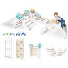 FANTASK Set di 4 telai da arrampicata 7 in 1 per interni, con scivolo, arco da arrampicata, rete, con rampa bifacciale, set di mattoncini e 2 auto, universo triangolo da arrampicata in legno, per