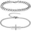 AllerPierce Braccialetti da uomo 2 pezzi in acciaio inossidabile con croce braccialetto cubano catena set di gioielli da uomo regali per uomo papà fidanzati marito Natale compleanno San Valentino