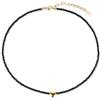 COAI Collana da Donna Tormalina Nera Stile Minimalista, Collana di Perline di Tormalina Nera con Charm Cuore e Chiusura Regolabile
