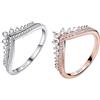 TOFBS 2 Anelli Forma V Corona Argento S925 Zirconi Brillanti Gioielli Donna Eleganti Diadema Principessa Cristalli Scintillanti