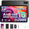 Easerush P12 Pro Tablet con Sim 2.4K 120Hz & Gemini AI, 48GB+256GB/2TB Tablet 12 Pollici & 12000mAh/18W Tablets Android 16, T7300 Octa Core Tablets con Tastiera, 4 Speakers/Widevine L1/Mouse/Custodia