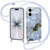 Kilbnom Fiori Cover con Cordino per iPhone 17, Aesthetic Frammenti Disegni Blu Motivo, Morbido Silicone Custodia Protettiva Antiurto Case con Tracolla Corda Laccetto per iPhone 17 6,3