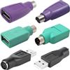 ZHUROUPU Confezione da 2 adattatori da PS2 a USB di Ricambio per Mouse e Tastiera (da Maschio a Femmina), Confezione da 2 convertitori da PS2 Femmina a USB A Maschio Senza Cavo (Verde, Viola, Nero)