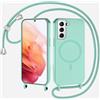 xinyunew Magnetica Cover con Cordino per Samsung Galaxy S22,[Compatibile con MagSafe], Cover in Silicone, Regolabile Cordino da Collo Nylon Catena Collana Tracolla,verde chiaro