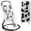 Phoona Cordino Cover per iPhone 13 Mini 5,4'', Aesthetic Gatto Modello Design Magnetica Trasparente PC Compatibile con MagSafe Case Corda Laccio Antiurto Custodia Protettiva per Ragazze, Oro Nero