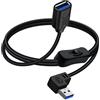 YINGAYOU Cavo USB 3.0 con Interruttore On/Off USB A 90 Gradi con Interruttore Supporta 5Gbps Trasmissione Dati e Funzione di Ricarica, Per PC Portatile, Ventilatore, Lampade (Sinistra, 30 cm)
