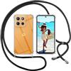ISOI Cover con Cordino per Motorola G15 5G, Custodia Trasparente con Collana Tracolla Laccio Collo Ultra Sottile Morbido TPU Silicone Antiurto AntiGraffio Case, Nero