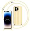Kueqeay Custodia con Cordino per iPhone 14 Pro Silicone Bumper Cover Ragazze Motivo Striped Righe Cute Design Giallo con Laccio Collana Antiurto Protettivo Case Cellulare Girocollo, 06