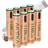 AKTTKA Pile AAA Ricaricabili 1100 mWh, Confezione da 8, 1.5V Tensione Costante Li-Ion, Ricarica Rapida USB-C con Cavo 1-a-4, 500+ Cicli, per Telecomandi, Bilance e Termometri