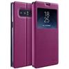 doupi Deluxe Finestra FlipCase per Samsung Galaxy Note 8, Protezione Custodia Ultra Slim Magnete Flip Cover Protettiva Book Style Etui Stare in Piedi, Rosa Rosso
