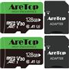 Aretop Scheda Micro SD da 128 GB, 2 pezzi, con 2 adattatori MicroSDXC, UHS-I U3 V30 A1, registrazione video Full HD Micro SD Memory Card per fotocamera/smartphone/drone/Dash Cam