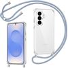 Coiwxmoi Cover per Samsung Galaxy S25 con Cordino, Custodia Trasparente con Regolabile Collana Ultra Sottile Antiurto AntiGraffio TPU Silicone Bumper Protettiva Case con Laccio Tracolla, Blu