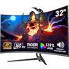 Gawfolk Schermo per PC Curva 32 Pollici 4K UHD 1500R, Monitor di Gioco 160Hz