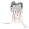 niannyyhouse Bambola di peluche con orecchie di gatto grigie bianche, corpo imbottito, 20 cm, abbigliamento indossabile (1 con scheletro), Grigio E Bianco.