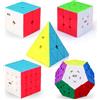 ROXENDA Speed Cube Set, 2X2 3X3 4X4 Piramide Megaminx Cube - Cubo Magico Fast Cubo di Velocità Collezione per Bambini e Adulti [5 Pack] (Stickerless)