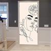 A.Monamour Adesivo Porta Autoadesiva Viso Di Donna Testa Con Fiori Linea Arte Disegno In Bianco E Nero Vinile PVC Adesivi per Porte Interne 3D Pellicola Adesiva Poster Sticker Murale Decorazione