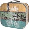 HMF Baule Vintage in legno, piccola scatola portaoggetti con coperchio e manico in pelle, elegante idea regalo per matrimonio o compleanno | Decorazione bicicletta | 25 x 21,5 x 8,5 cm