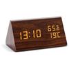 ThreeH Sveglia Digitale in Legno 3 Impostazioni Allarme Umidità Temperatura Display a LED 3 Livelli Dimmerabile Controllo del Suono Marrone_Bianco
