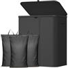 Lifewit Cesto Portabiancheria, Cesta Panni Sporchi con coperchio, Laundry Basket con Plastica Manici, Porta Biancheria Sporca per Bagno, Lavanderia, Camera da Letto, 165 L, Nero